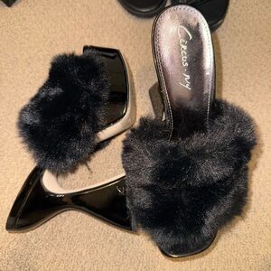 Circus by Sam Edelman Black Faux Fur Mules
